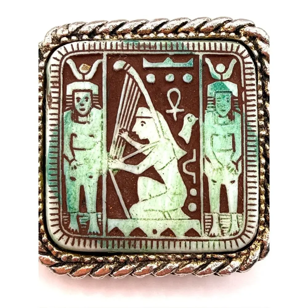 Silver Tone Egyptian Revival Brooch